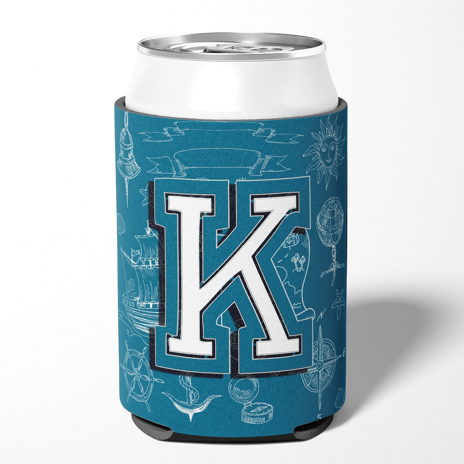 Letter K Sea Doodles Initial Alphabet Can or Bottle Hugger CJ2014-KCC