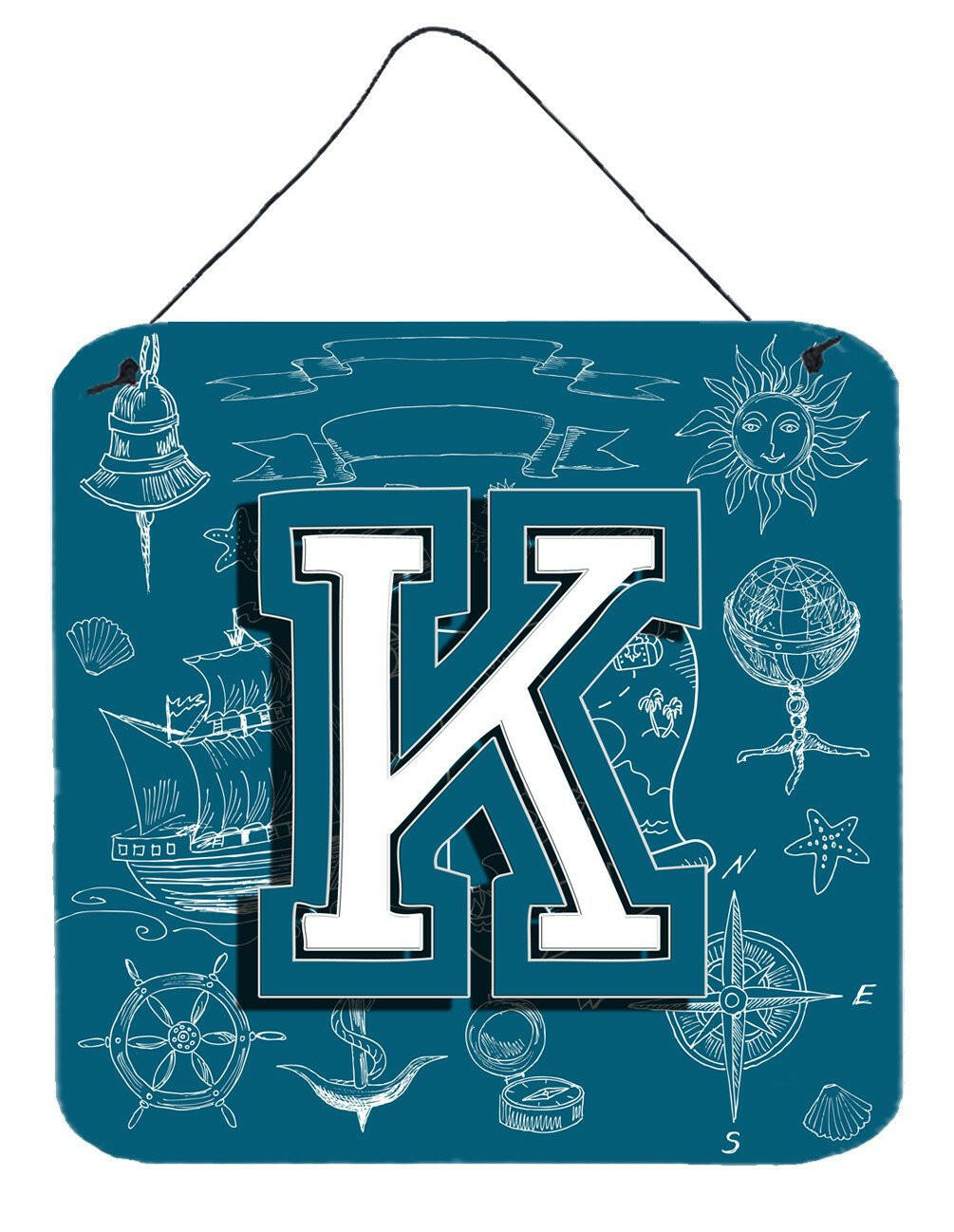 Letter K Sea Doodles Initial Alphabet Wall or Door Hanging Prints CJ2014-KDS66 by Caroline&#39;s Treasures