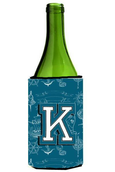 Letter K Sea Doodles Initial Alphabet Wine Bottle Beverage Insulator Hugger CJ2014-KLITERK by Caroline&#39;s Treasures