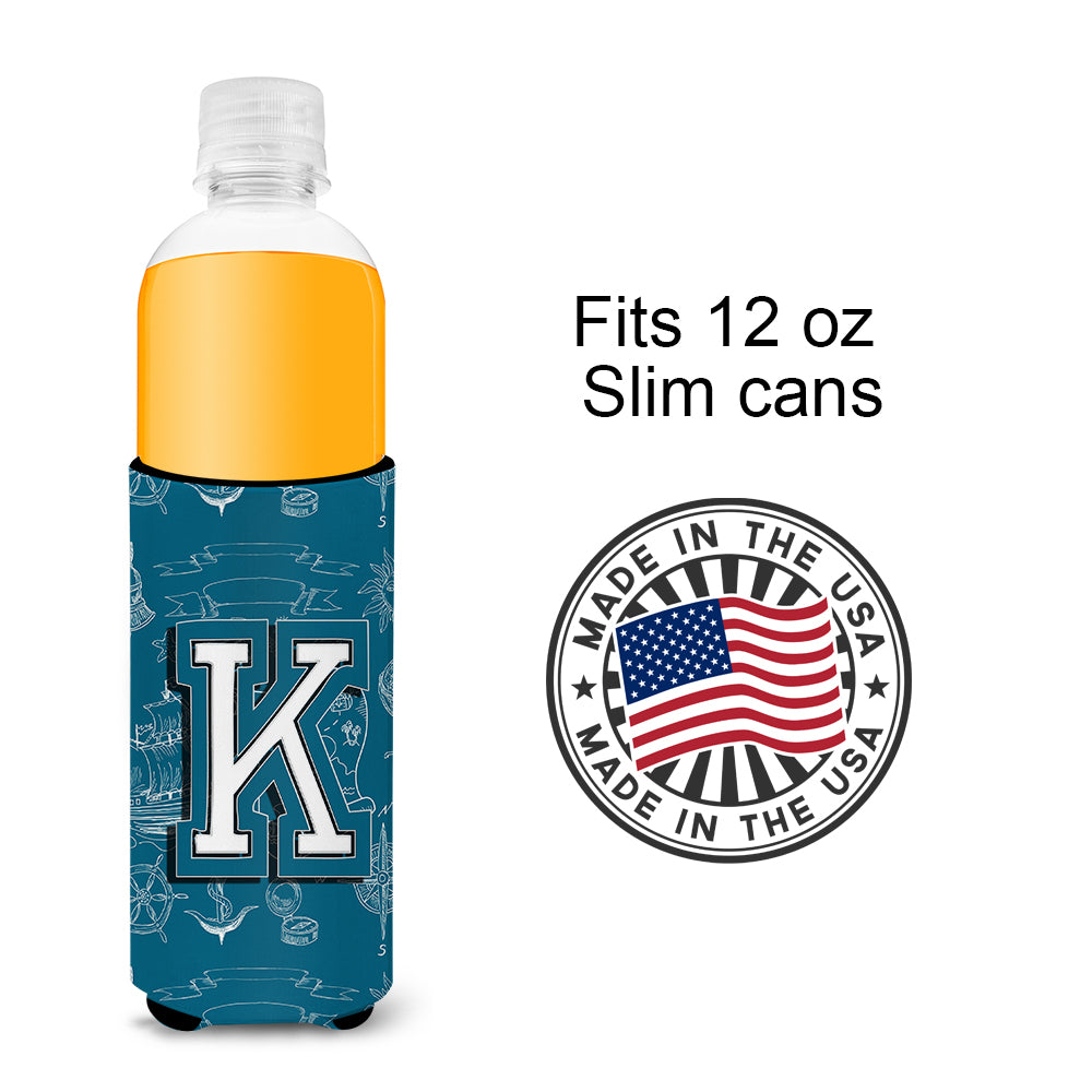 Letter K Sea Doodles Initial Alphabet Ultra Beverage Insulators for slim cans CJ2014-KMUK