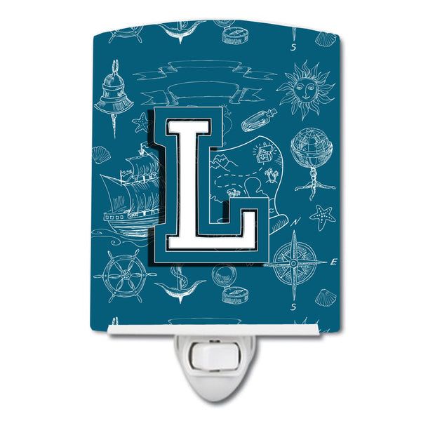 Letter L Sea Doodles Initial Alphabet Ceramic Night Light CJ2014-LCNL - the-store.com