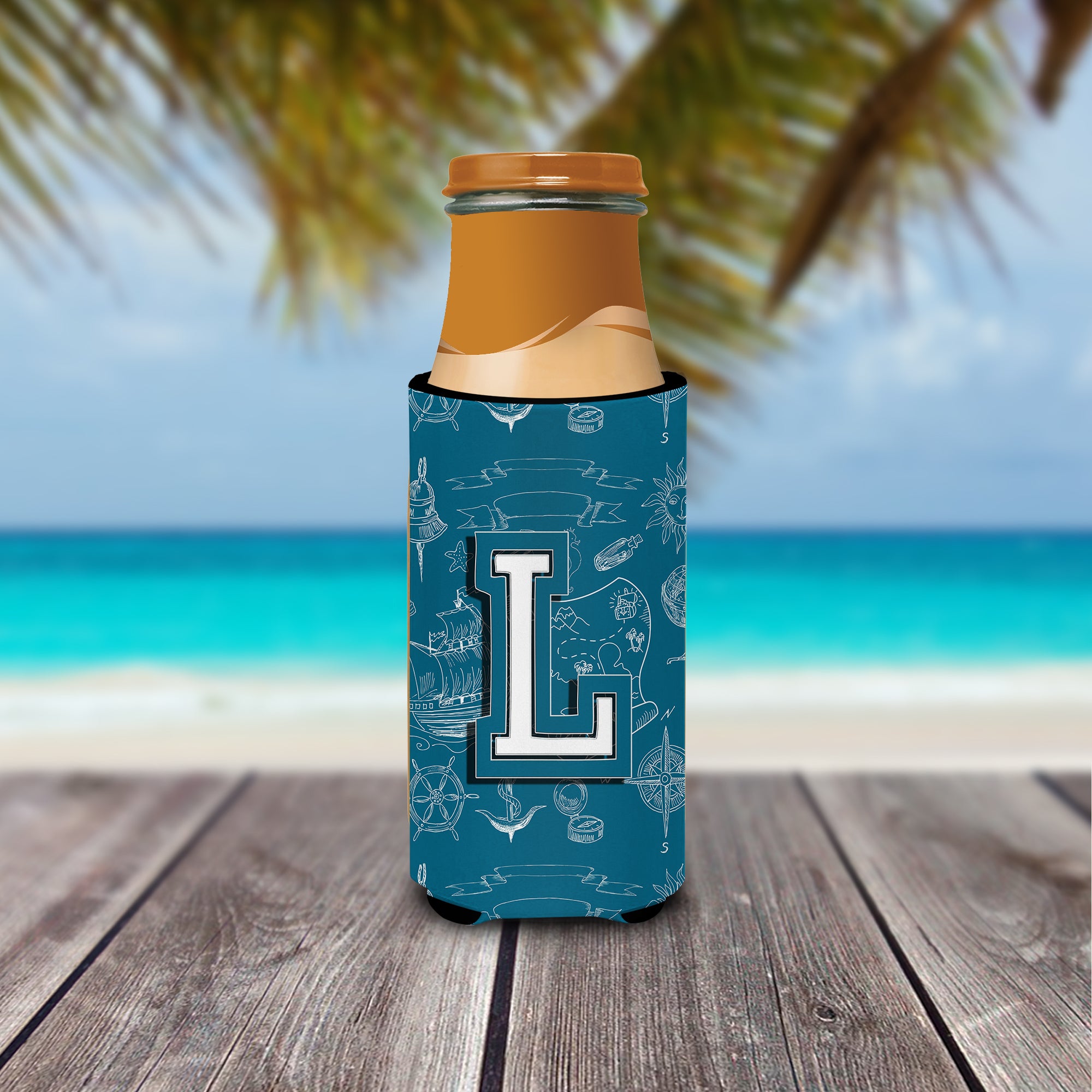 Letter L Sea Doodles Initial Alphabet Ultra Beverage Insulators for slim cans CJ2014-LMUK.