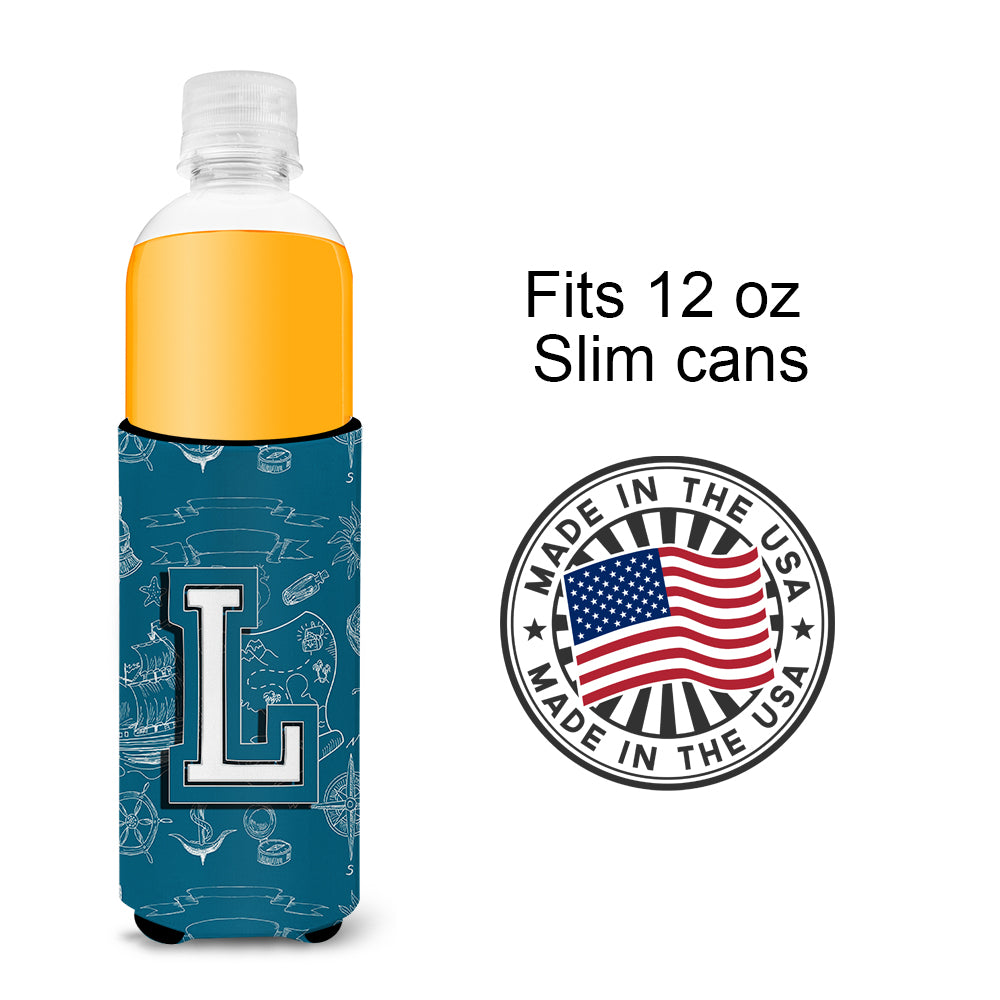 Letter L Sea Doodles Initial Alphabet Ultra Beverage Insulators for slim cans CJ2014-LMUK.