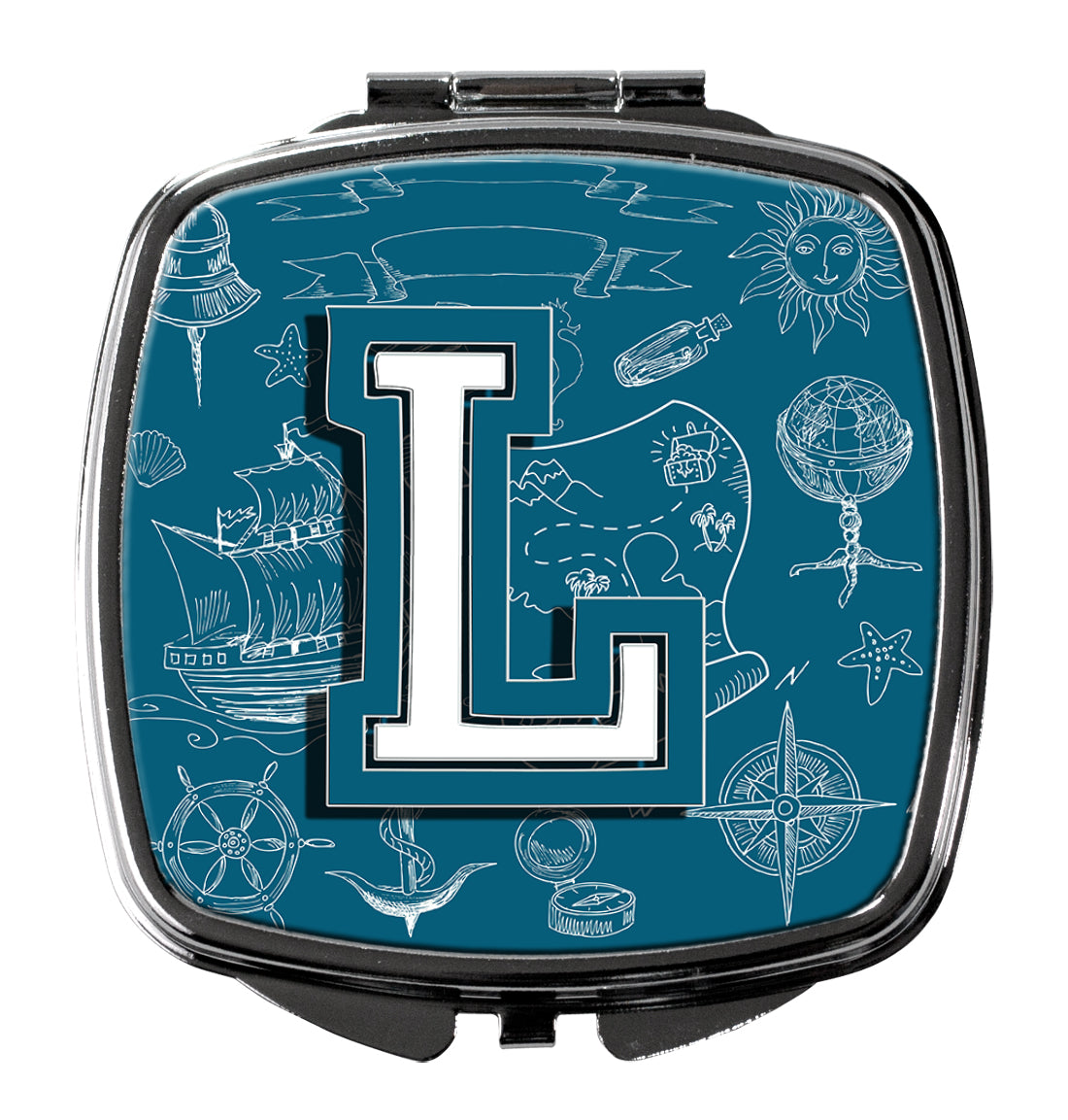 Caroline's Treasures Letter L Sea Doodles Initial Alphabet Compact Mirror – Stylish Purse Mirror with Artistic Covers CJ2014-LSCM
