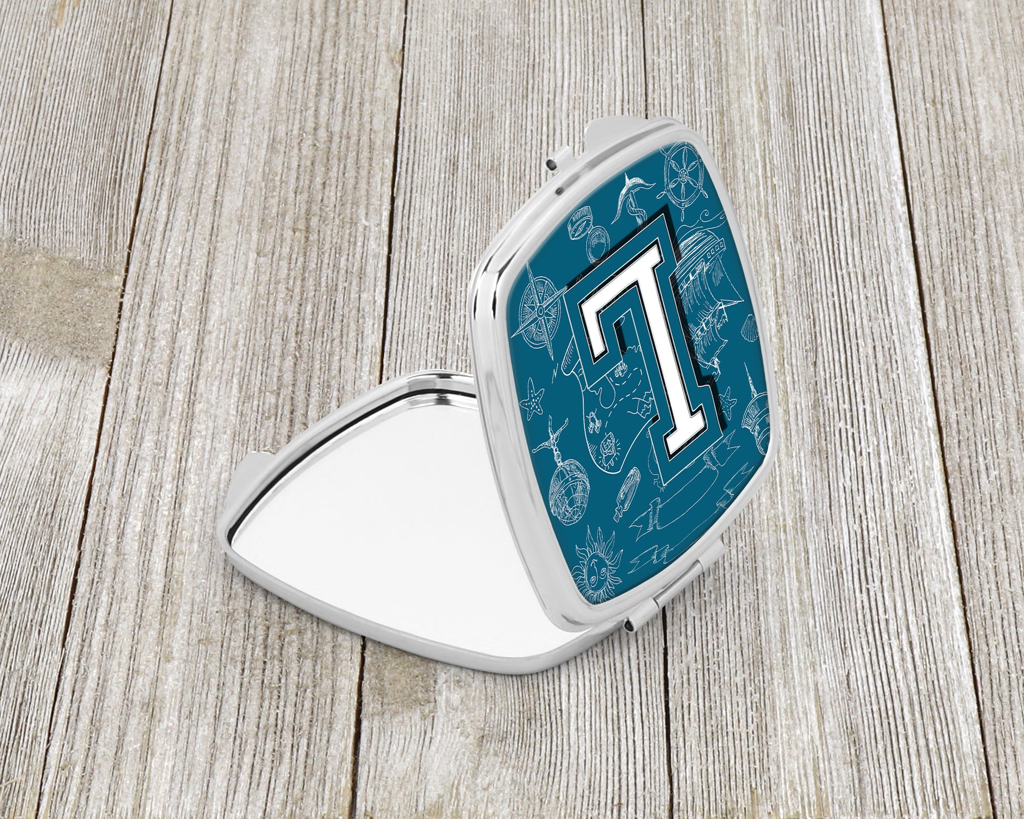 Caroline's Treasures Letter L Sea Doodles Initial Alphabet Compact Mirror – Stylish Purse Mirror with Artistic Covers CJ2014-LSCM