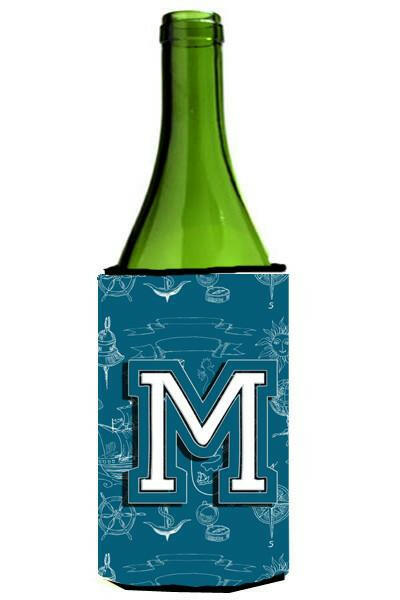 Letter M Sea Doodles Initial Alphabet Wine Bottle Beverage Insulator Hugger CJ2014-MLITERK by Caroline&#39;s Treasures