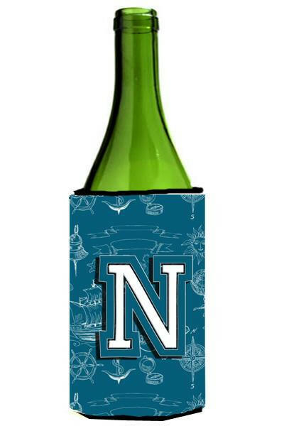 Letter N Sea Doodles Initial Alphabet Wine Bottle Beverage Insulator Hugger CJ2014-NLITERK by Caroline&#39;s Treasures