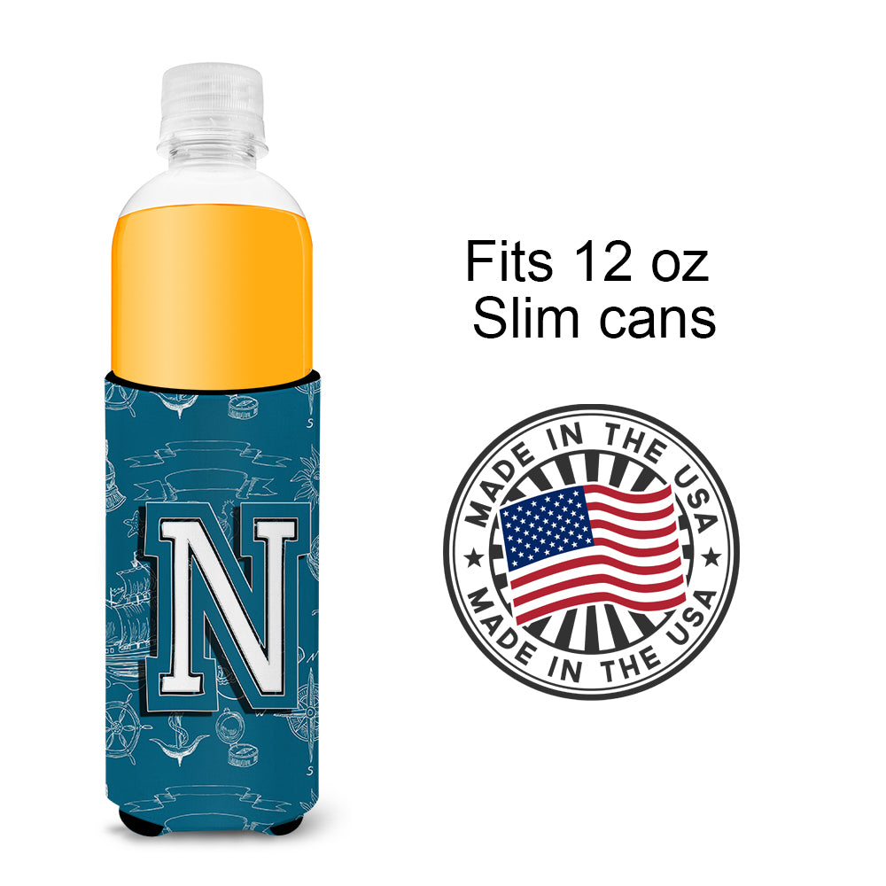Letter N Sea Doodles Initial Alphabet Ultra Beverage Insulators for slim cans CJ2014-NMUK.