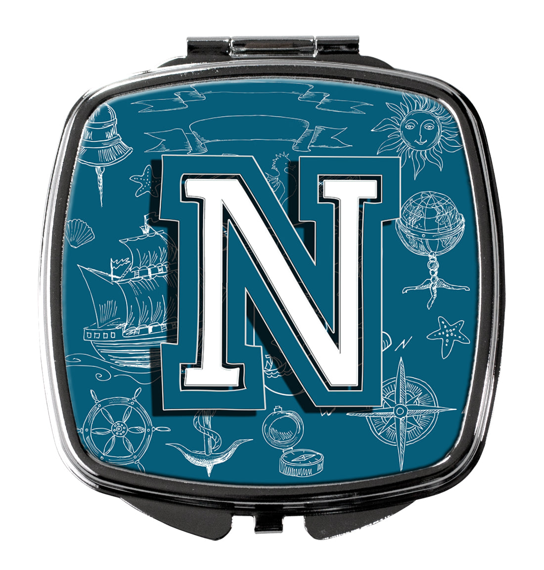 Caroline's Treasures Letter N Sea Doodles Initial Alphabet Compact Mirror – Stylish Purse Mirror with Artistic Covers CJ2014-NSCM