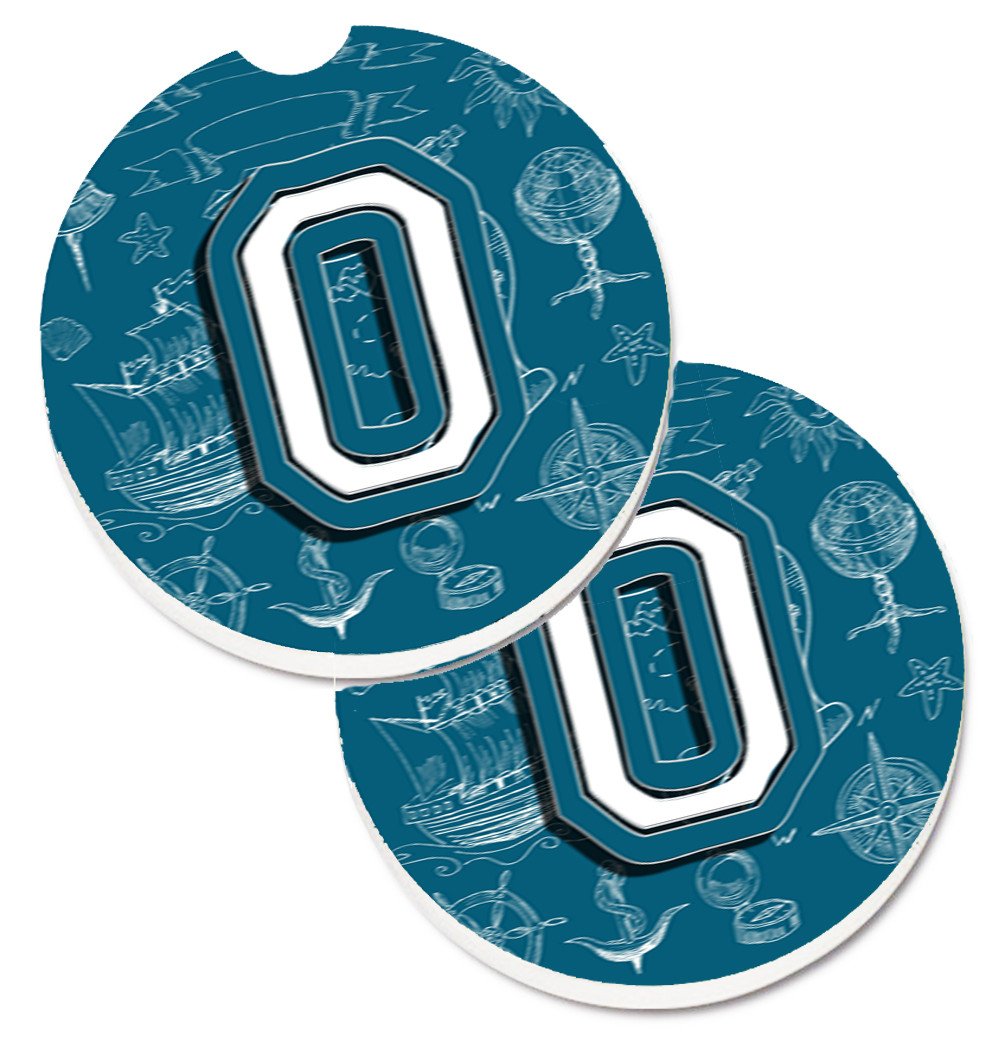 Letter O Sea Doodles Initial Alphabet Set of 2 Cup Holder Car Coasters CJ2014-OCARC by Caroline&#39;s Treasures