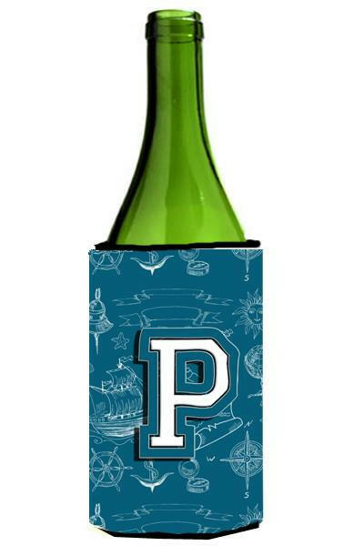 Letter P Sea Doodles Initial Alphabet Wine Bottle Beverage Insulator Hugger CJ2014-PLITERK by Caroline's Treasures