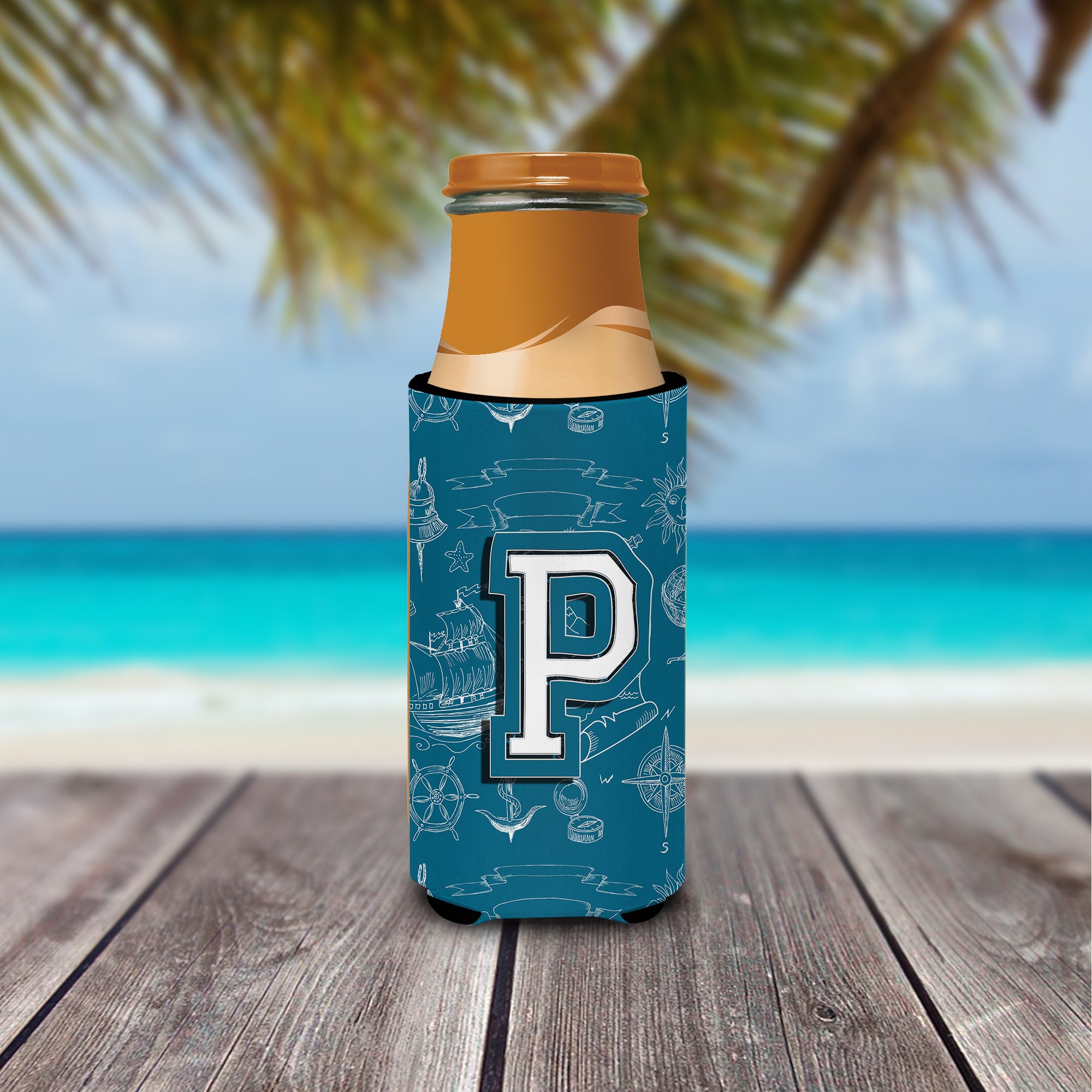 Letter P Sea Doodles Initial Alphabet Ultra Beverage Insulators for slim cans CJ2014-PMUK