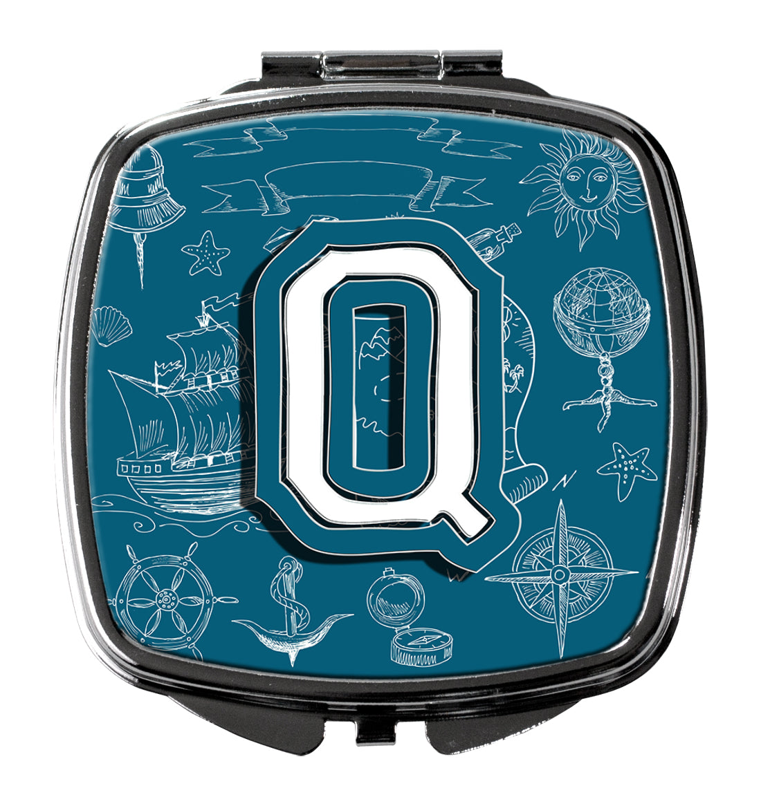 Caroline's Treasures Letter Q Sea Doodles Initial Alphabet Compact Mirror – Stylish Purse Mirror with Artistic Covers CJ2014-QSCM