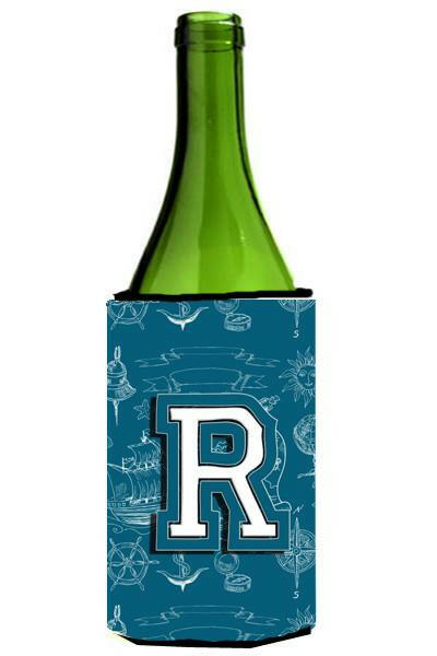 Letter R Sea Doodles Initial Alphabet Wine Bottle Beverage Insulator Hugger CJ2014-RLITERK by Caroline's Treasures