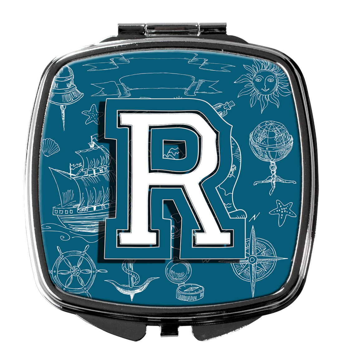 Caroline's Treasures Letter R Sea Doodles Initial Alphabet Compact Mirror – Stylish Purse Mirror with Artistic Covers CJ2014-RSCM