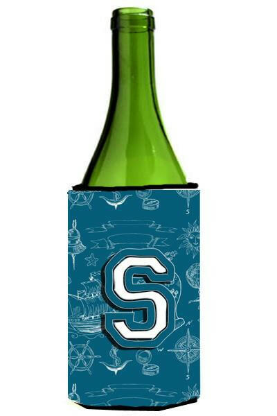 Letter S Sea Doodles Initial Alphabet Wine Bottle Beverage Insulator Hugger CJ2014-SLITERK by Caroline&#39;s Treasures