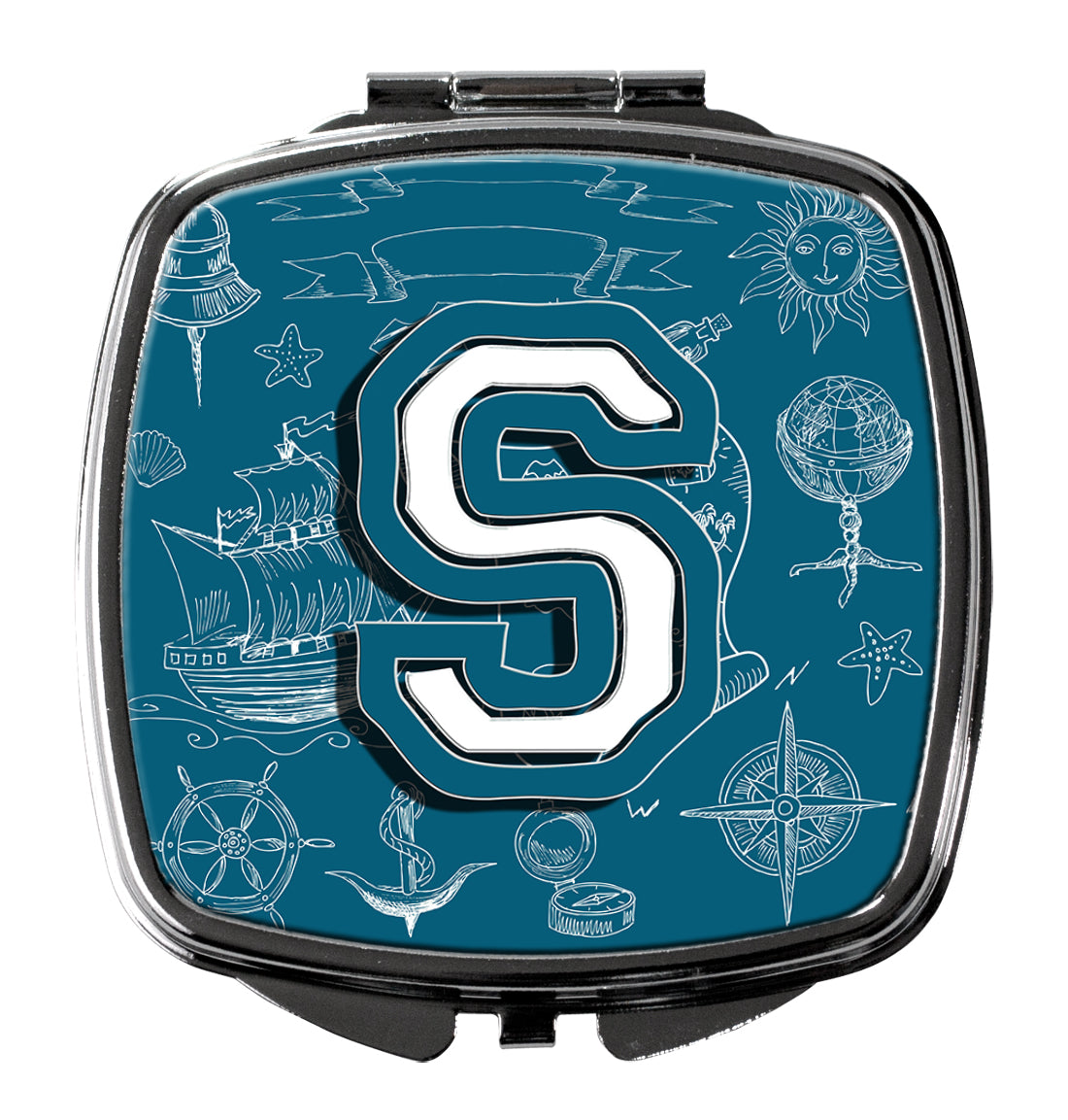 Caroline's Treasures Letter S Sea Doodles Initial Alphabet Compact Mirror – Stylish Purse Mirror with Artistic Covers CJ2014-SSCM
