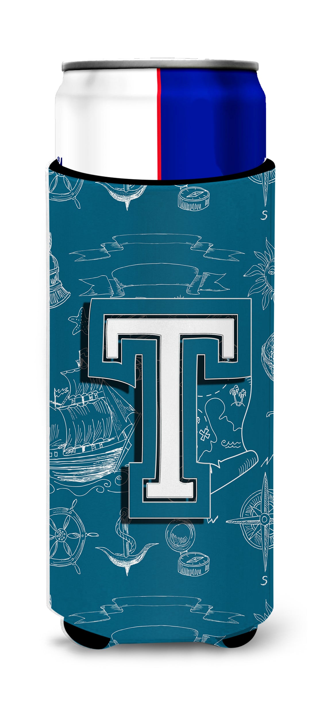 Letter T Sea Doodles Initial Alphabet Ultra Beverage Insulators for slim cans CJ2014-TMUK.