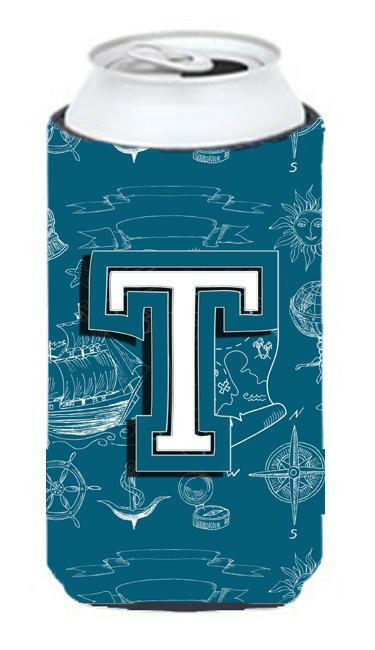 Letter T Sea Doodles Initial Alphabet Tall Boy Beverage Insulator Hugger CJ2014-TTBC by Caroline&#39;s Treasures