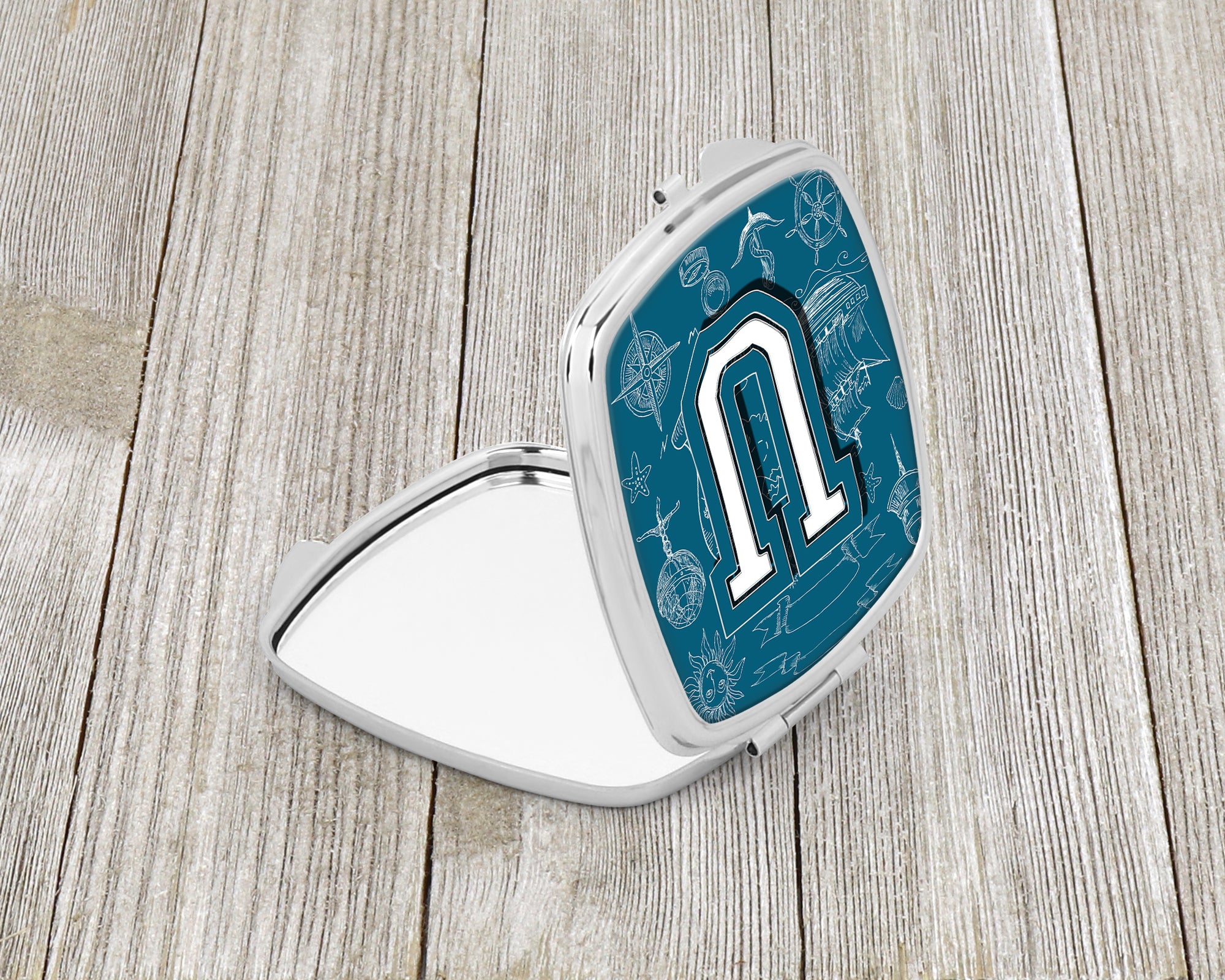 Caroline's Treasures Letter U Sea Doodles Initial Alphabet Compact Mirror – Stylish Purse Mirror with Artistic Covers CJ2014-USCM