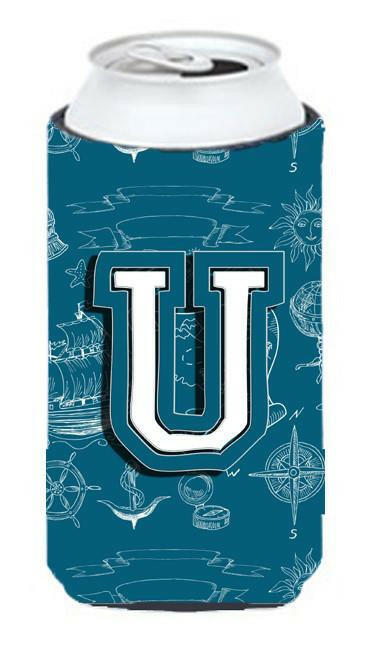 Letter U Sea Doodles Initial Alphabet Tall Boy Beverage Insulator Hugger CJ2014-UTBC by Caroline&#39;s Treasures