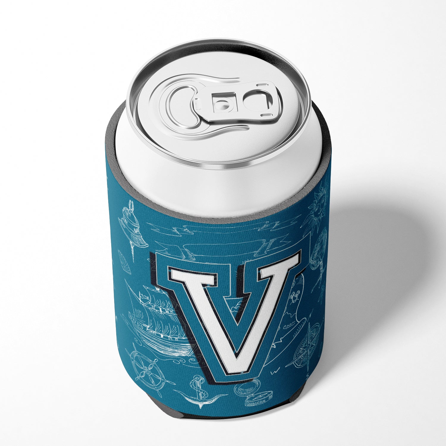 Letter V Sea Doodles Initial Alphabet Can or Bottle Hugger CJ2014-VCC.