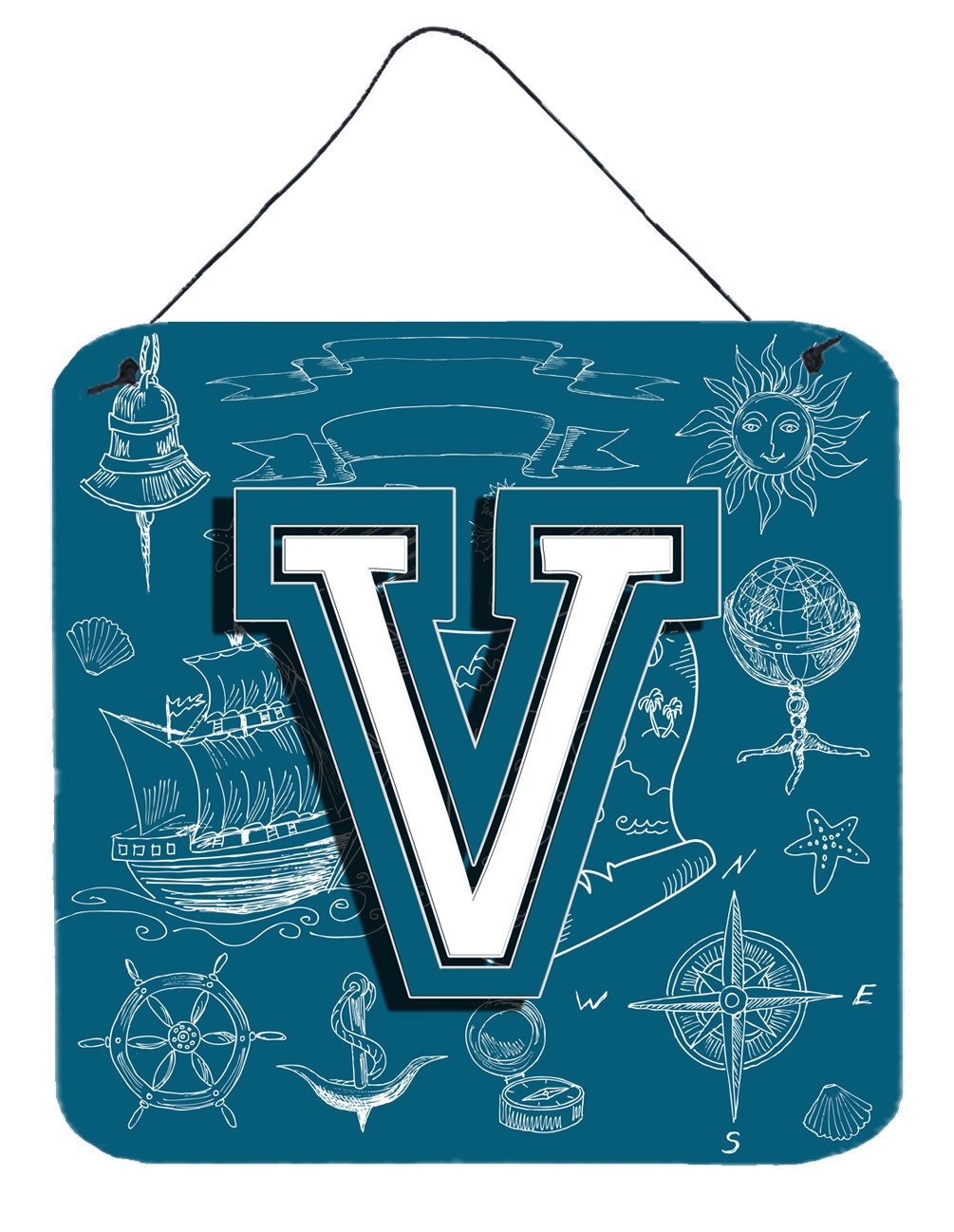 Letter V Sea Doodles Initial Alphabet Wall or Door Hanging Prints CJ2014-VDS66 by Caroline's Treasures