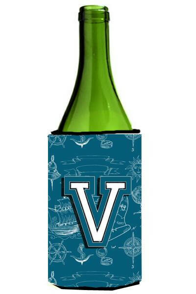 Caroline's Treasures Letter V Sea Doodles Initial Alphabet Wine Bottle Beverage Insulator Hugger CJ2014-VLITERK