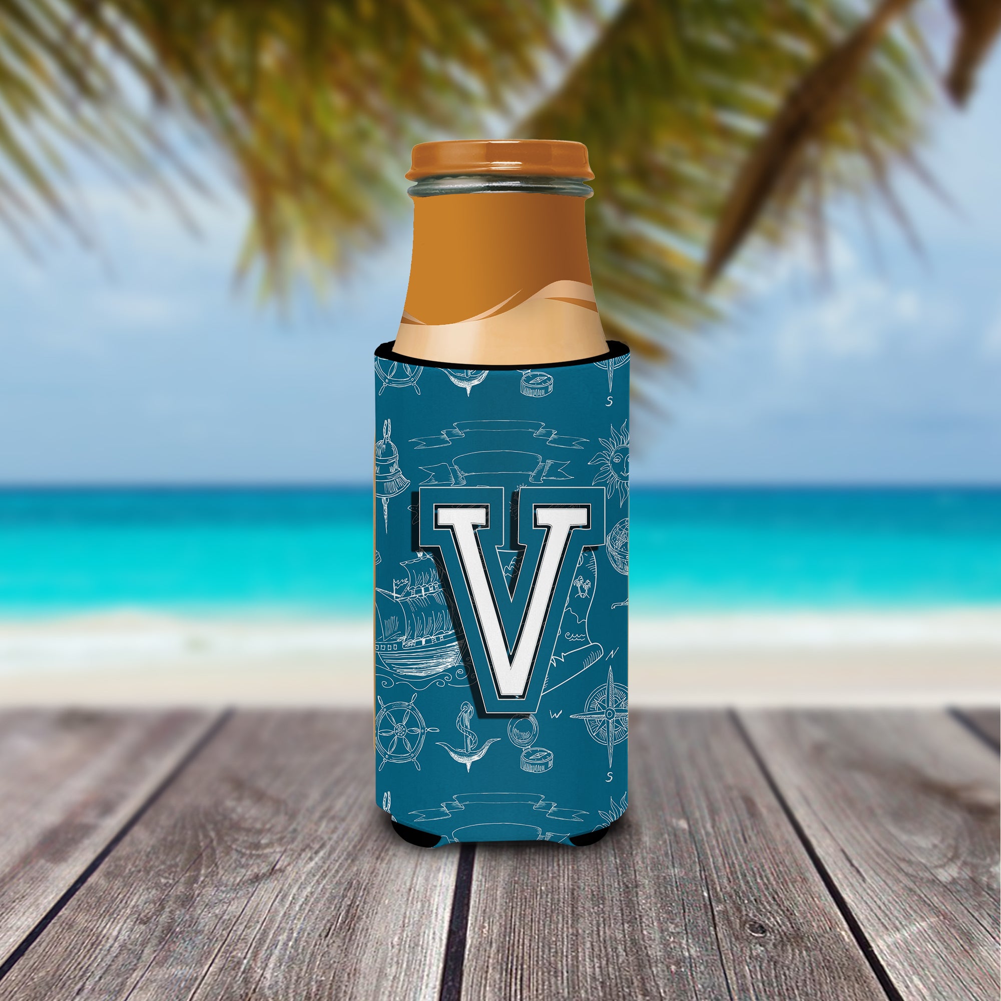 Letter V Sea Doodles Initial Alphabet Ultra Beverage Insulators for slim cans CJ2014-VMUK