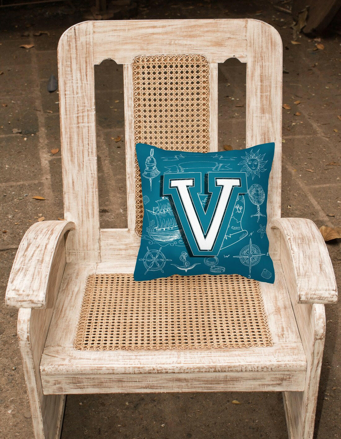 Letter V Sea Doodles Initial Alphabet Canvas Fabric Decorative Pillow CJ2014-VPW1414 by Caroline's Treasures