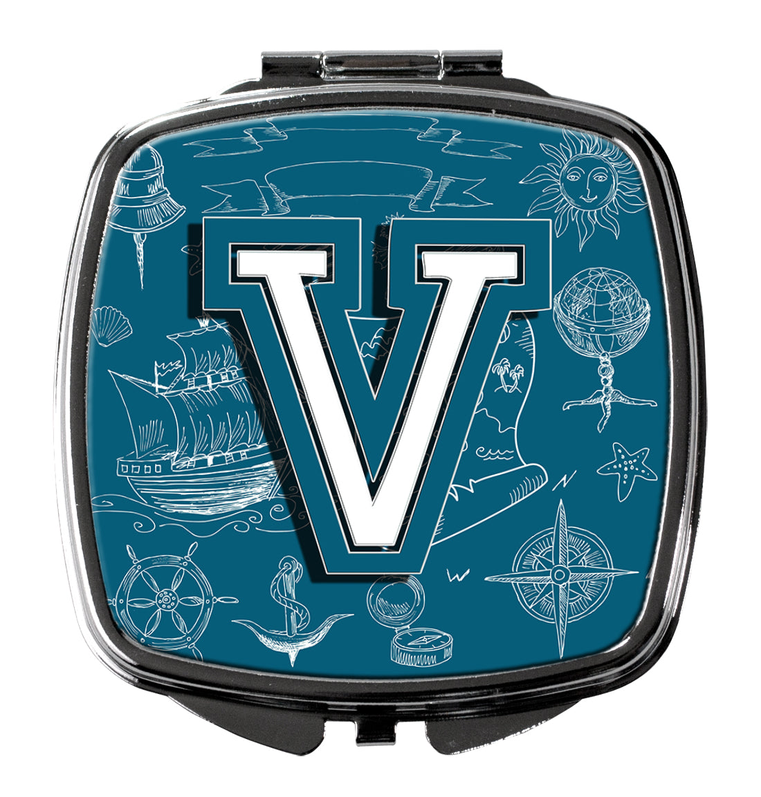 Letter V Sea Doodles Initial Alphabet Compact Mirror CJ2014-VSCM  the-store.com.