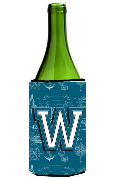 Letter W Sea Doodles Initial Alphabet Wine Bottle Beverage Insulator Hugger CJ2014-WLITERK by Caroline&#39;s Treasures