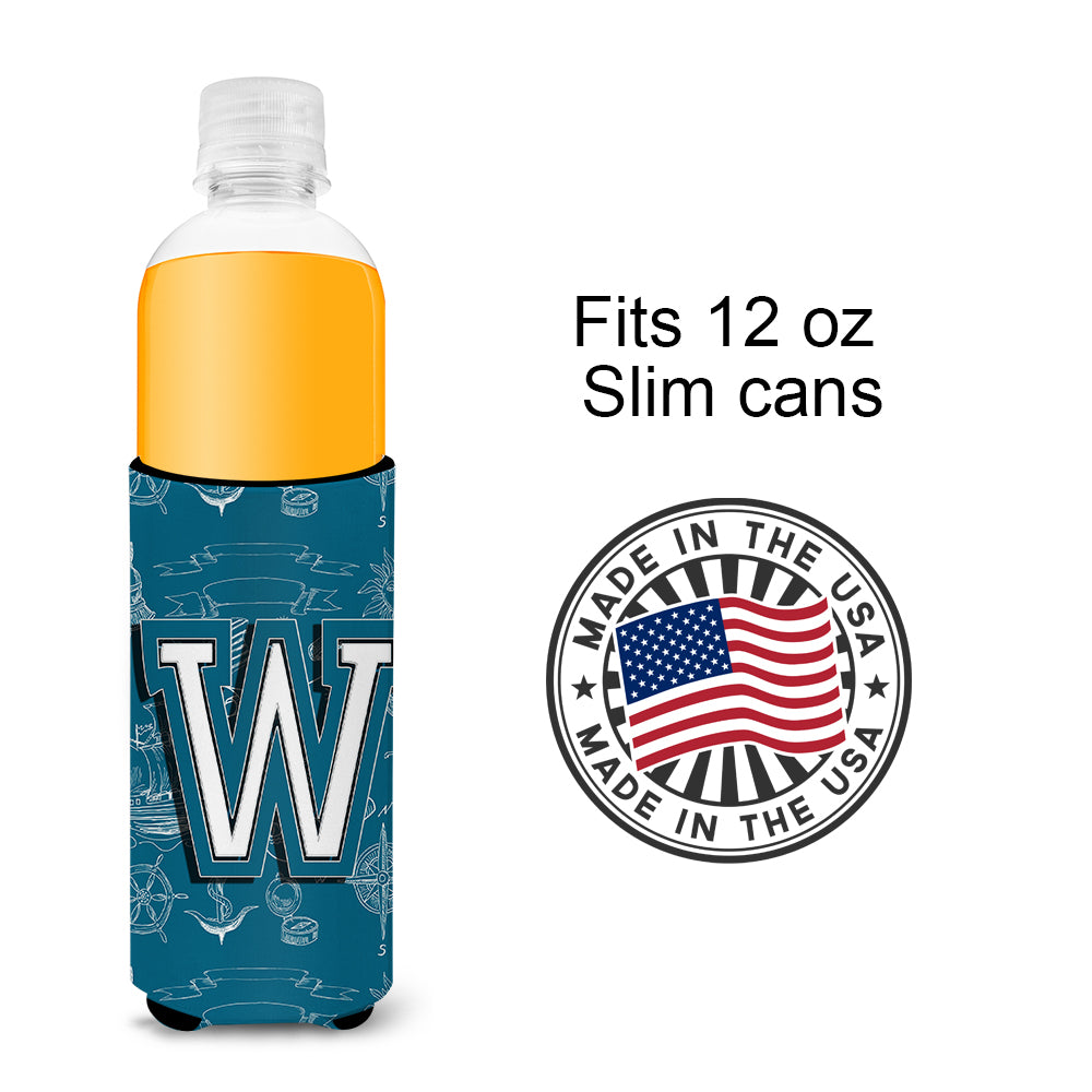 Letter W Sea Doodles Initial Alphabet Ultra Beverage Insulators for slim cans CJ2014-WMUK.