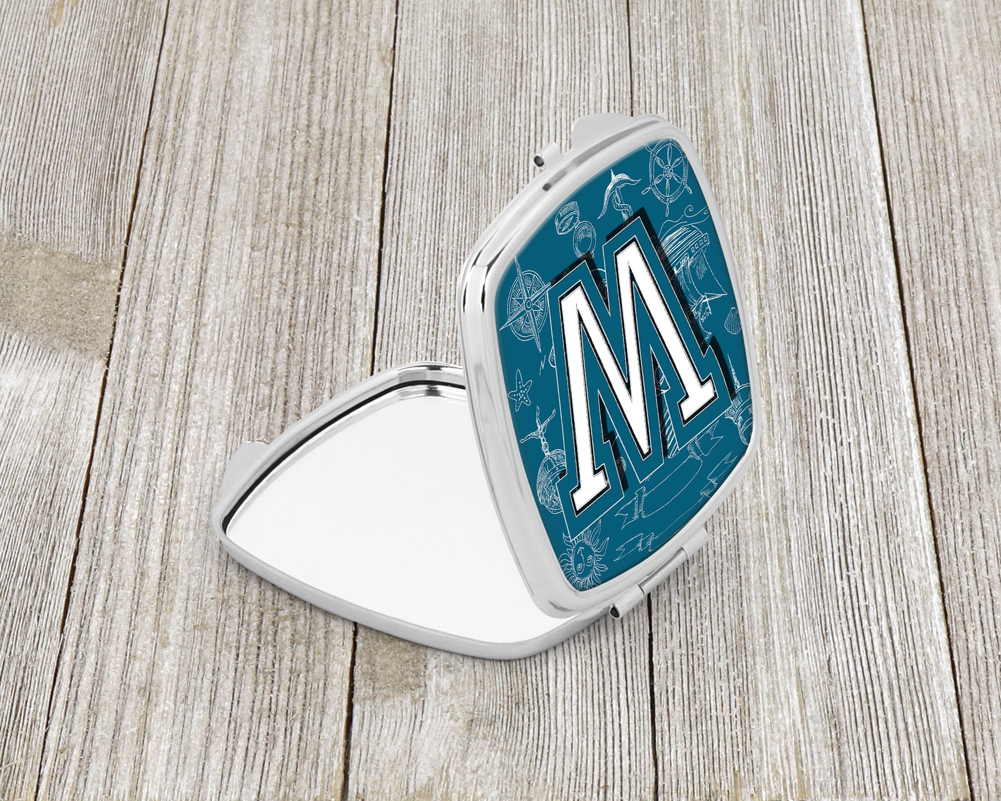 Caroline's Treasures Letter W Sea Doodles Initial Alphabet Compact Mirror – Stylish Purse Mirror with Artistic Covers CJ2014-WSCM