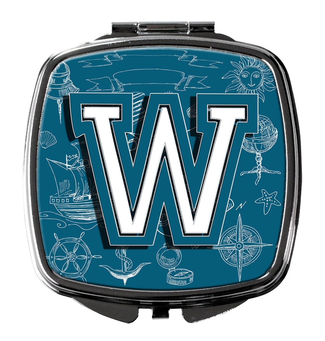 Caroline's Treasures Letter W Sea Doodles Initial Alphabet Compact Mirror – Stylish Purse Mirror with Artistic Covers CJ2014-WSCM