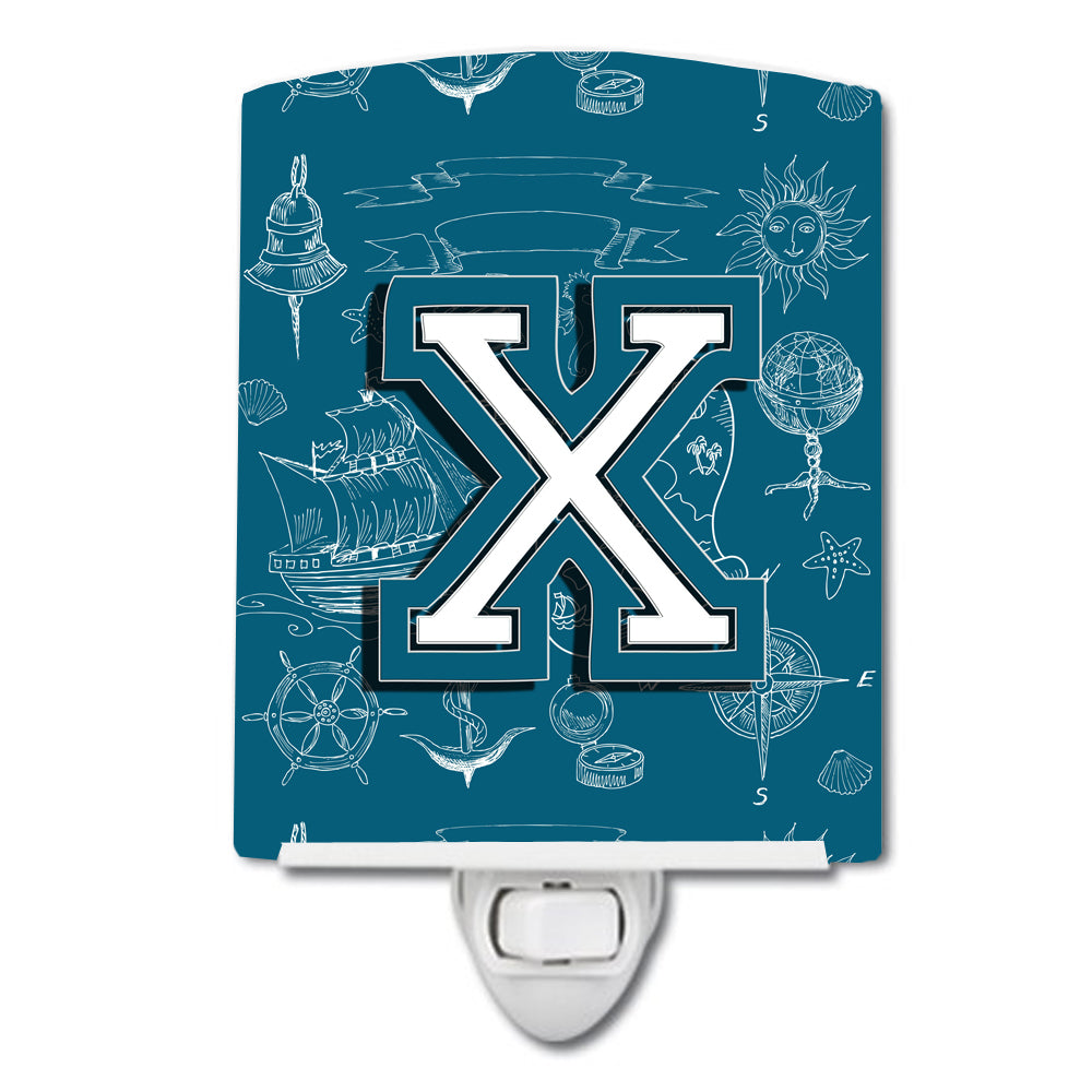 Letter X Sea Doodles Initial Alphabet Ceramic Night Light CJ2014-XCNL - the-store.com