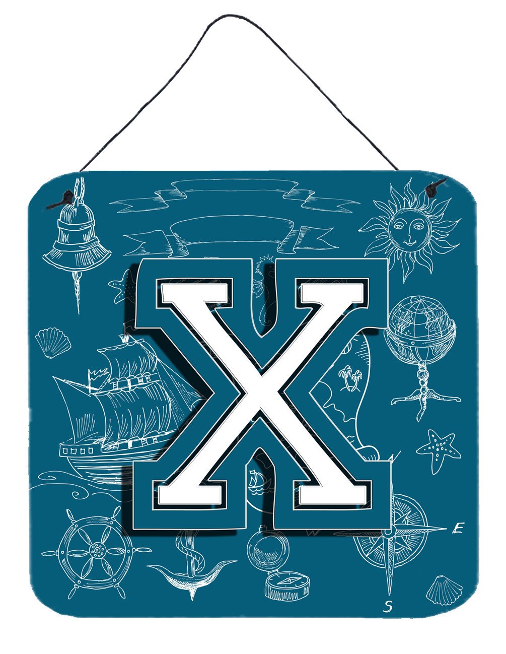 Letter X Sea Doodles Initial Alphabet Wall or Door Hanging Prints CJ2014-XDS66 by Caroline's Treasures