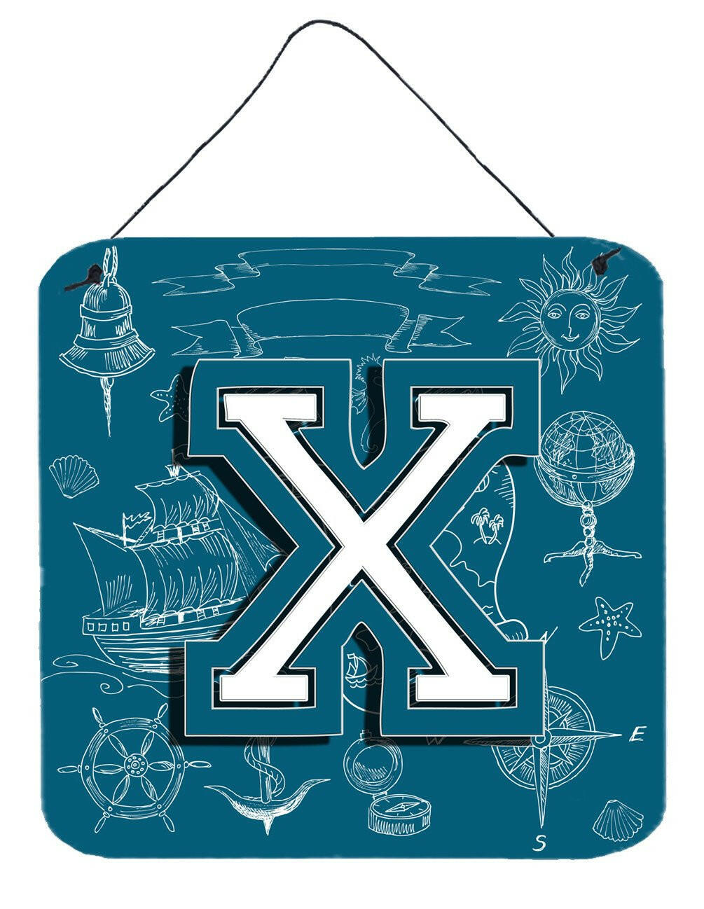 Letter X Sea Doodles Initial Alphabet Wall or Door Hanging Prints CJ2014-XDS66 by Caroline&#39;s Treasures