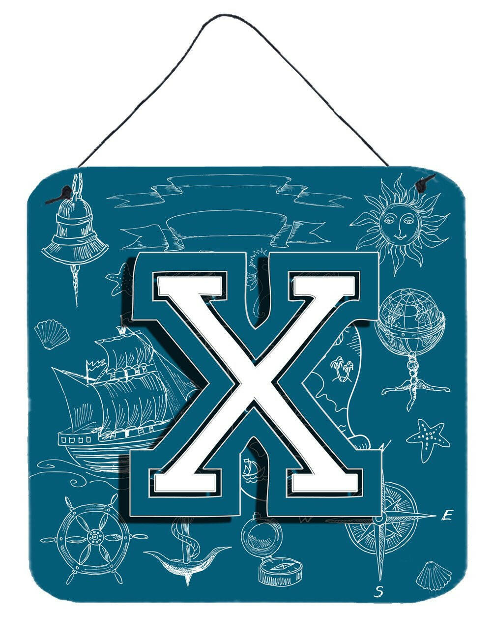 Caroline's Treasures Letter X Sea Doodles Initial Alphabet Wall or Door Hanging Prints CJ2014-XDS66