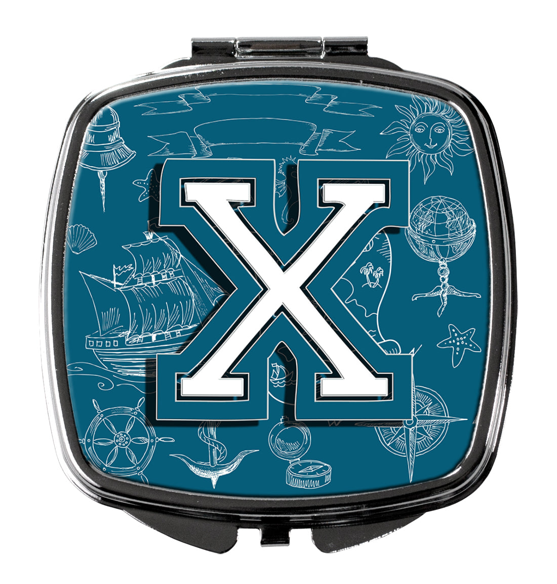 Letter X Sea Doodles Initial Alphabet Compact Mirror CJ2014-XSCM  the-store.com.