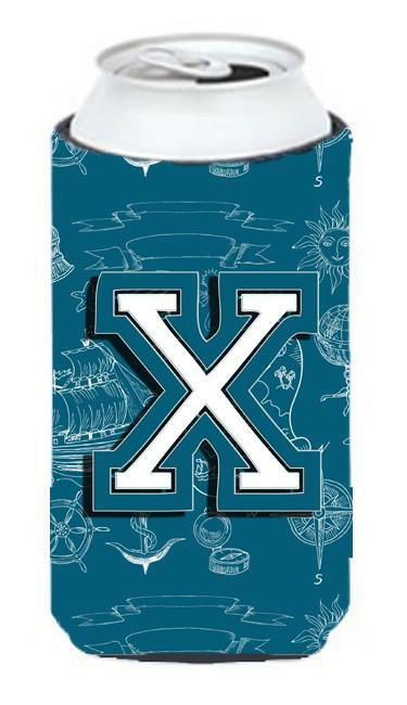 Letter X Sea Doodles Initial Alphabet Tall Boy Beverage Insulator Hugger CJ2014-XTBC by Caroline's Treasures