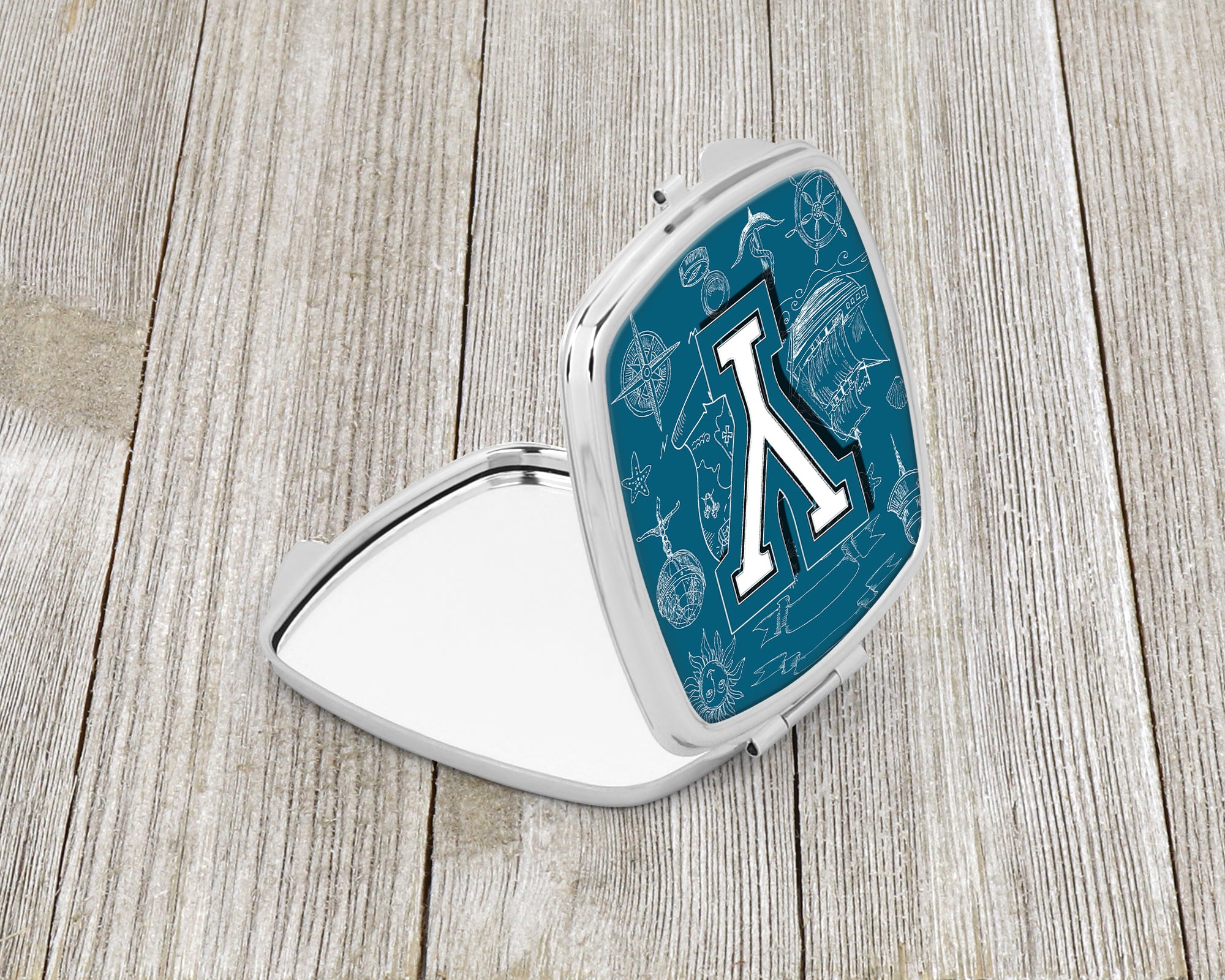 Caroline's Treasures Letter Y Sea Doodles Initial Alphabet Compact Mirror – Stylish Purse Mirror with Artistic Covers CJ2014-YSCM