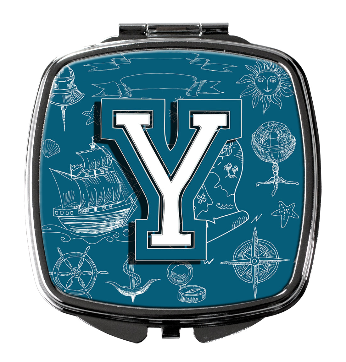 Caroline's Treasures Letter Y Sea Doodles Initial Alphabet Compact Mirror – Stylish Purse Mirror with Artistic Covers CJ2014-YSCM