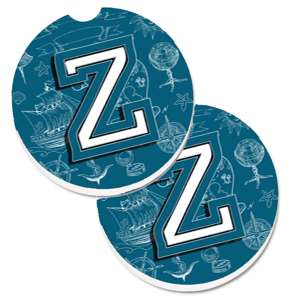 Letter Z Sea Doodles Initial Alphabet Set of 2 Cup Holder Car Coasters CJ2014-ZCARC by Caroline&#39;s Treasures