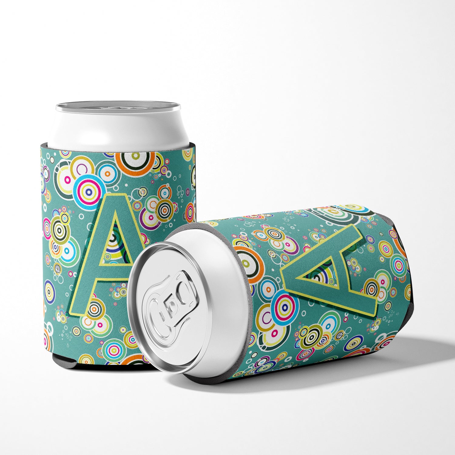 Letter A Circle Circle Teal Initial Alphabet Can or Bottle Hugger CJ2015-ACC.