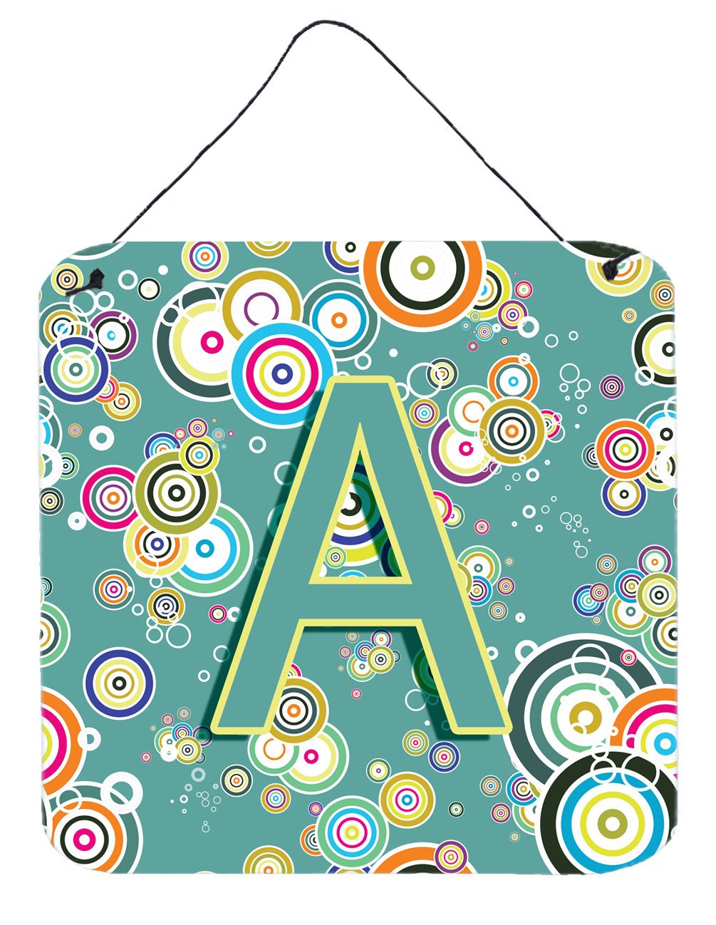 Letter A Circle Circle Teal Initial Alphabet Wall or Door Hanging Prints CJ2015-ADS66 by Caroline's Treasures