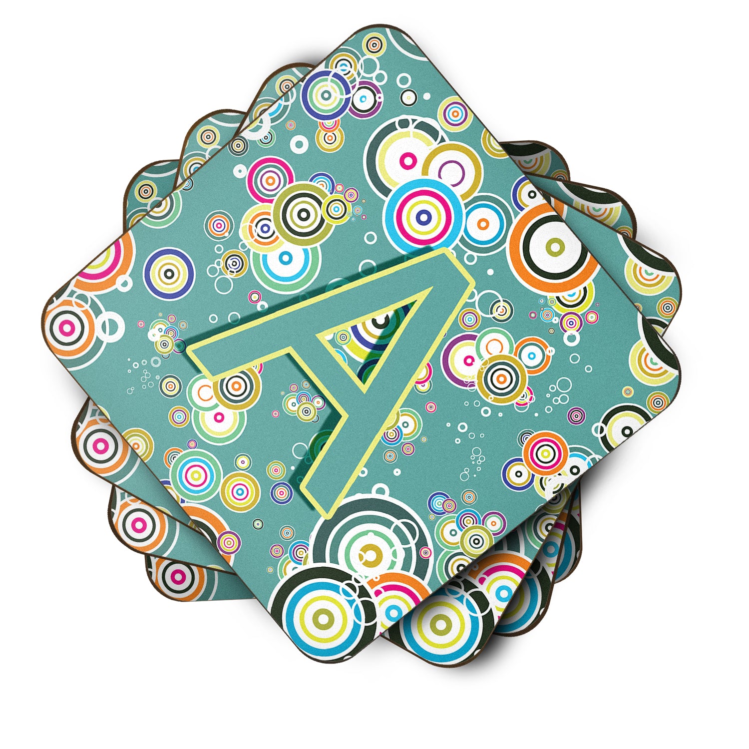 Set of 4 Letter A Circle Circle Teal Initial Alphabet Foam Coasters CJ2015-AFC - the-store.com