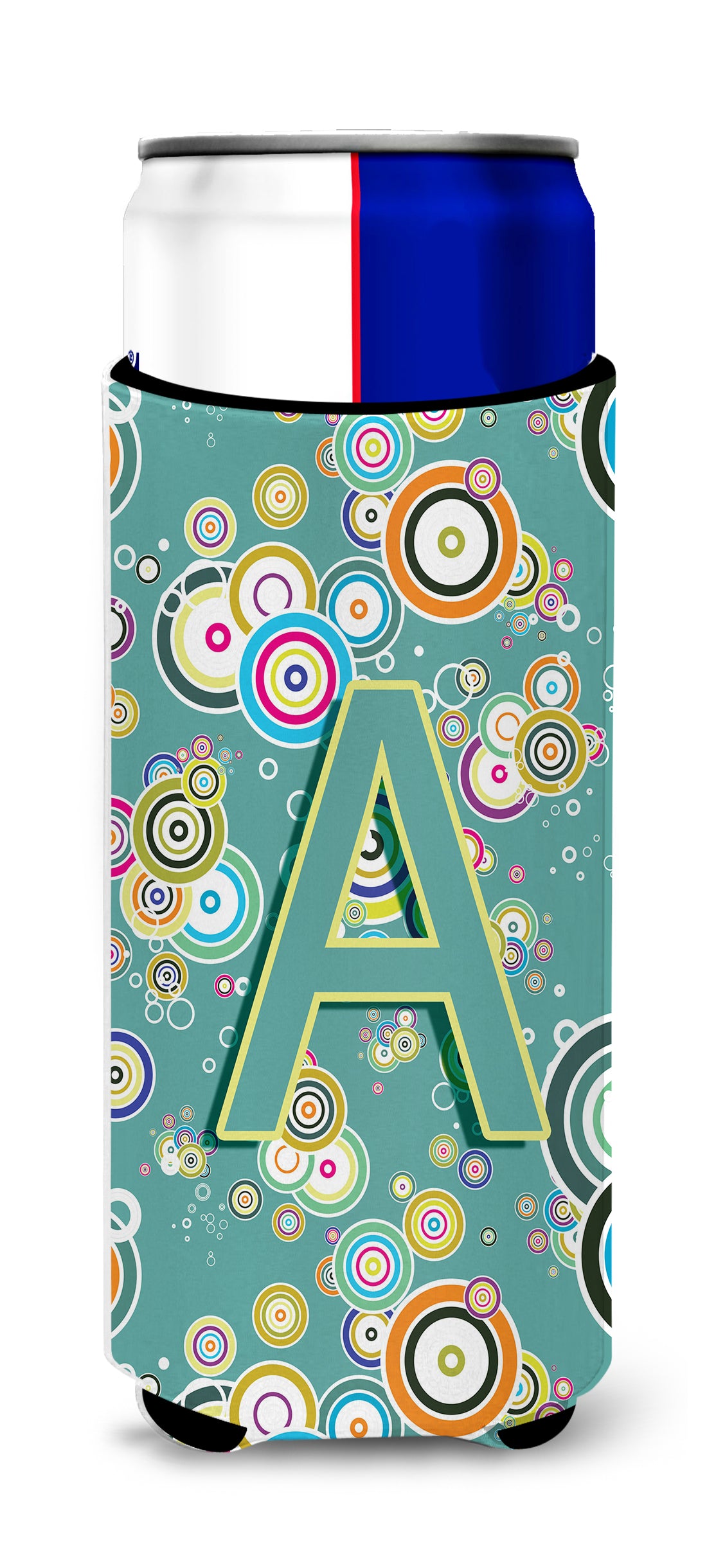 Letter A Circle Circle Teal Initial Alphabet Ultra Beverage Insulators for slim cans CJ2015-AMUK