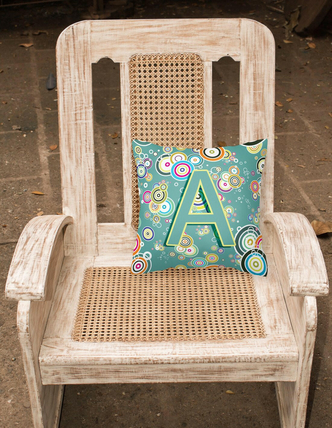 Letter A Circle Circle Teal Initial Alphabet Canvas Fabric Decorative Pillow CJ2015-APW1414 by Caroline's Treasures