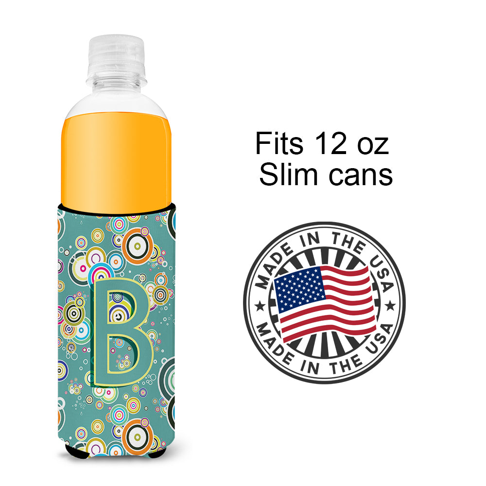 Letter B Circle Circle Teal Initial Alphabet Ultra Beverage Insulators for slim cans CJ2015-BMUK